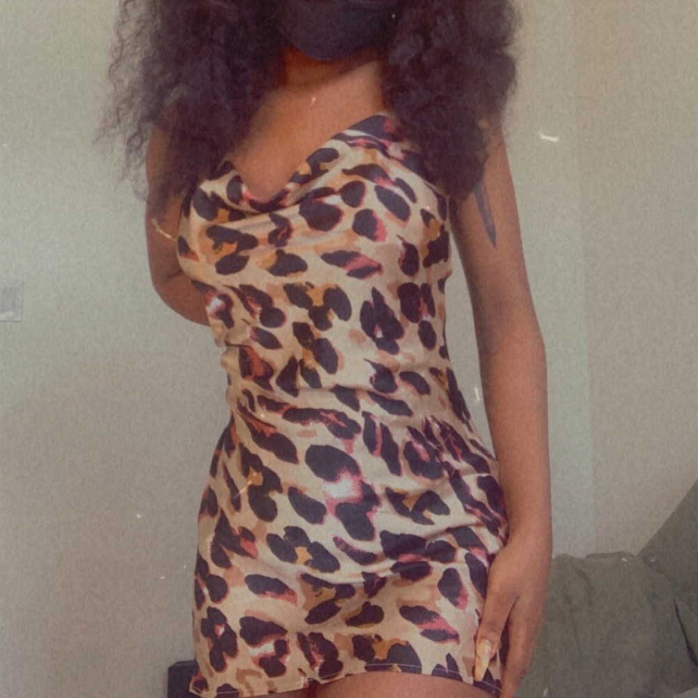 Leopard print silk mini dress
